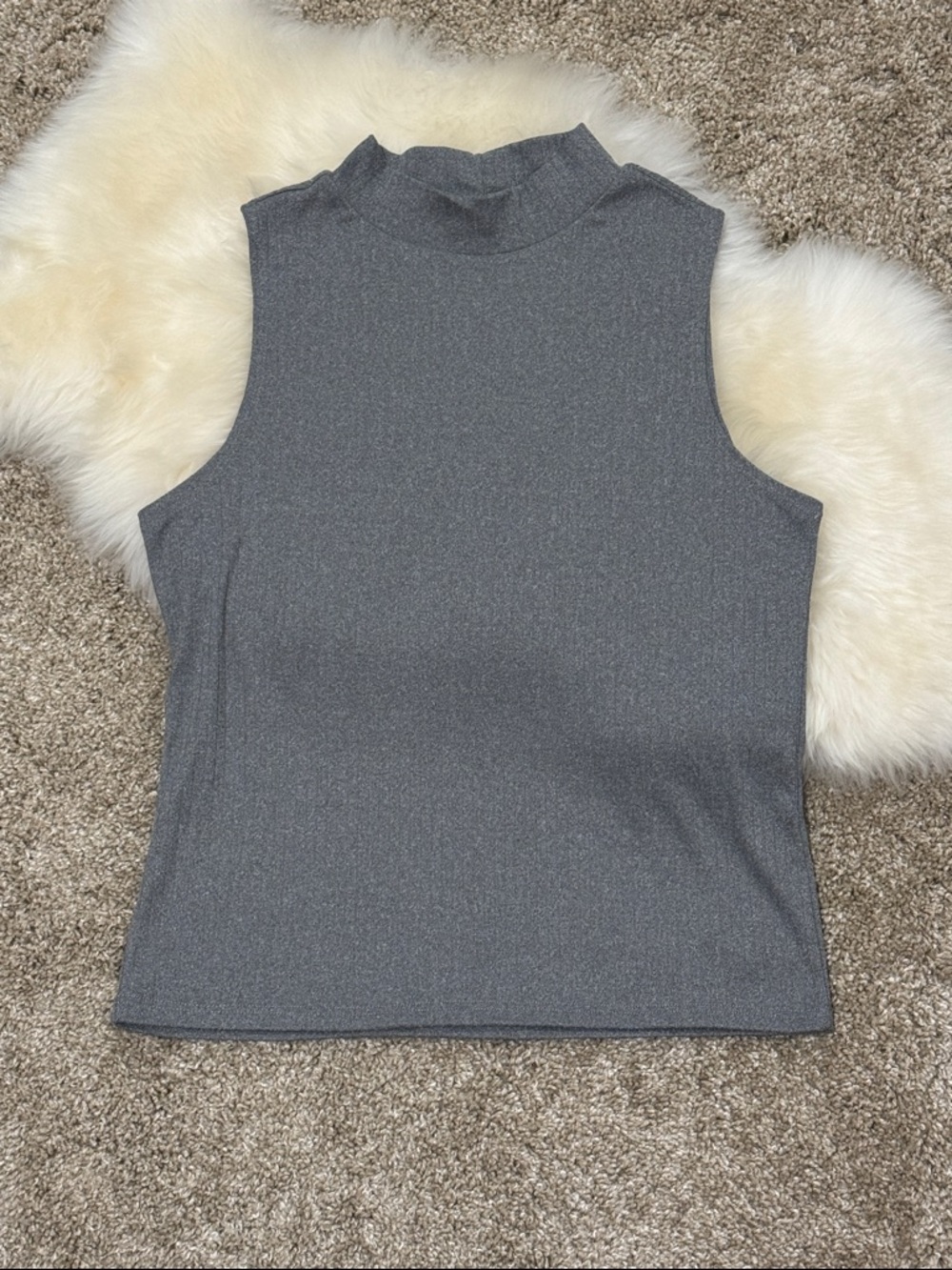 One Step Up Women’s Sleeveless Ribbed Mock Neck Women's Gray Top Size XL